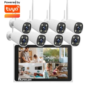 Tuya 3MP Wireless Cameras 8 Channel NVR Monitor Kit Weatherproof.