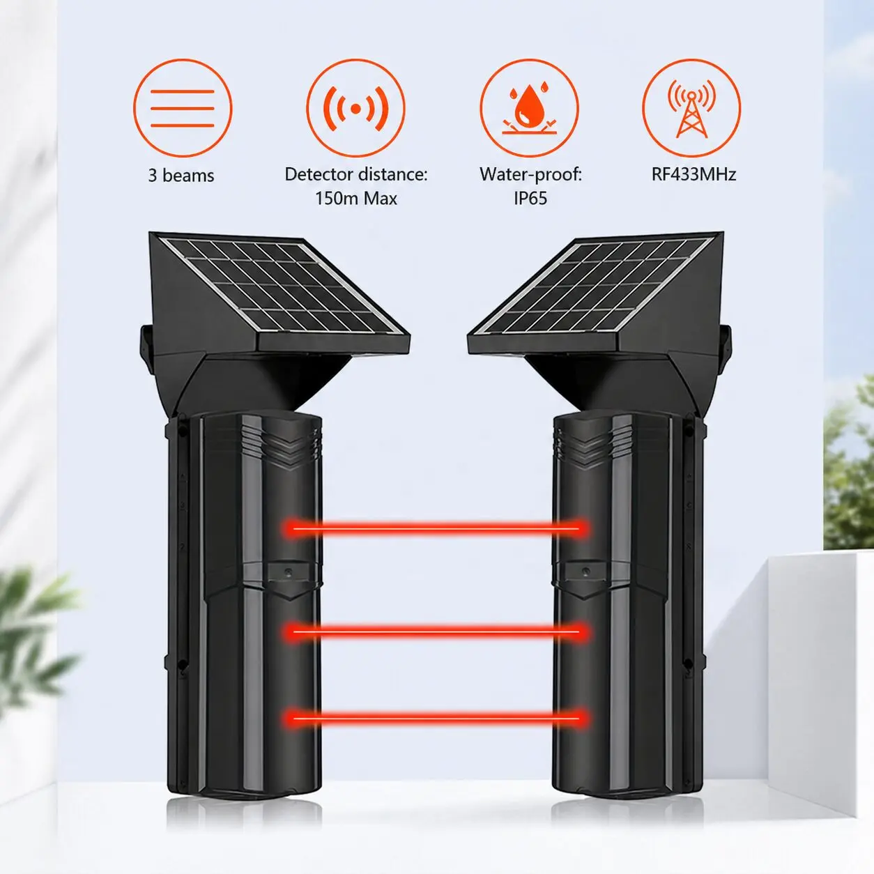 Wireless Solar Fence Perimeter Detector 3 Beams Infrared Detector 150m